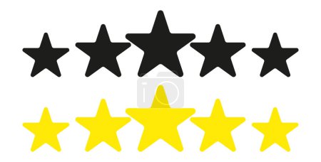 Téléchargez les illustrations : Système de classement par étoiles pour l'évaluation et l'examen des produits, services ou expériences. Évaluation, évaluation, revue, système de notation, étoiles, feedback. - en licence libre de droit