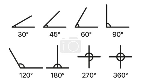 Ilustración de Sumérgete en una cautivadora colección de ilustraciones vectoriales que muestran grados geométricos, con una amplia gama de ángulos, triángulos, círculos, cuadrados y otros geométricos. - Imagen libre de derechos