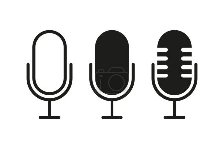 Illustration for Amplify your voice and capture crystal-clear audio with this collection of vector illustrations featuring microphones. These illustrations showcase different types. - Royalty Free Image
