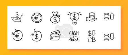 Illustration for Currency. The form of money that is used as a medium of exchange for goods and services within a particular country or region. - Royalty Free Image