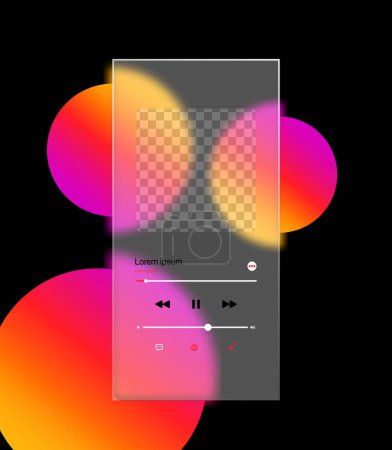 Ilustración de Apple música maqueta plantilla de publicación de medios sociales en el fondo de cristal morfismo, Reproductor marco de la maqueta. transparente vidrio esmerilado morfismo maquetas y borrosa gradiente círculo formas - Imagen libre de derechos