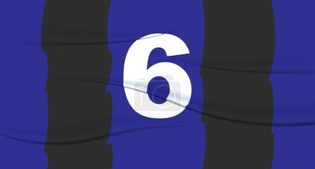 Téléchargez les illustrations : Le numéro du footballeur bleu sur un maillot de football. 6 Tirage numéroté. T-shirt sport en jersey. Sport, olympiade, euro 2024, coupe d'or, championnat du monde. - en licence libre de droit