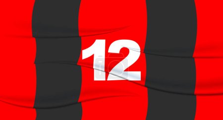 Illustration for Red footballer's number on a football jersey. 12 Numbered print. Sports tshirt jersey. Sports, olympiad, euro 2024, gold cup, world championship. - Royalty Free Image