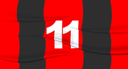 Ilustración de El número del futbolista rojo en una camiseta de fútbol. 11 Impresión numerada. Camiseta deportiva. Deportes, olímpica, euro 2024, copa de oro, campeonato del mundo. - Imagen libre de derechos