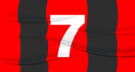 Illustration for Red footballer's number on a football jersey. 7 Numbered print. Sports tshirt jersey. Sports, olympiad, euro 2024, gold cup, world championship. - Royalty Free Image