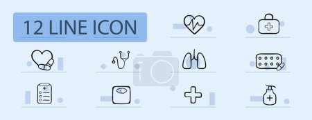 Illustration for Hospital Icon. Medical care, healthcare facility, patient treatment, healthcare professionals, doctors. Vector line icon for Business - Royalty Free Image