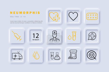 Illustration for Hospital Icon. Medical care, healthcare facility, patient treatment, healthcare professionals, doctors. Neomorphism Vector line icon - Royalty Free Image
