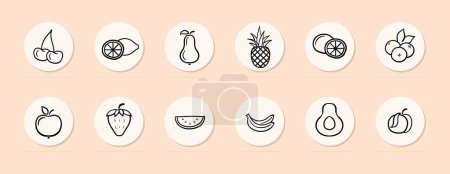 Illustration for Fruits Icon. Nature's bounty, colorful fruits, fresh produce, healthy snacks, vitamins and minerals, dietary fiber. Vector line icon for Business - Royalty Free Image