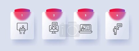 Illustration for Public Speaking Icon. Art of communication, stage presence, confidence, eloquence. Vector line icon for Business - Royalty Free Image