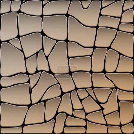 Illustration for Abstract stone texture. Small pebbles in multicolored colors in cartoon flat style. The texture of the earth, patterns, soil. Crocodile skin, cracked asphalt. - Royalty Free Image