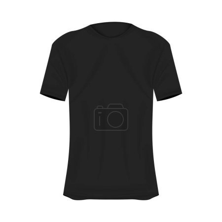 Téléchargez les illustrations : Modèle de t-shirt en couleurs noires. Maquette de chemise réaliste à manches courtes. Modèle de t-shirt vierge avec espace vide pour le design - en licence libre de droit