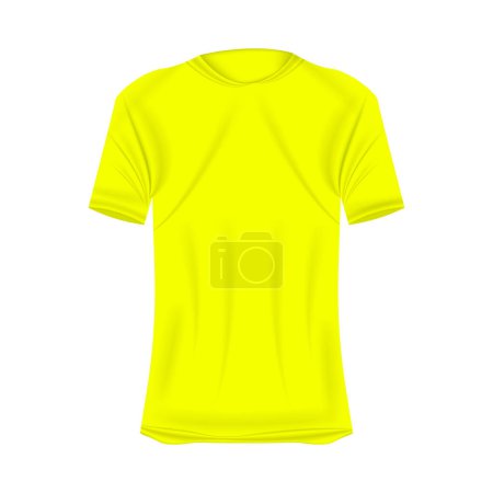 Illustration for T-shirt mockup in yellow colors. Mockup of realistic shirt with short sleeves. Blank t-shirt template with empty space for design - Royalty Free Image