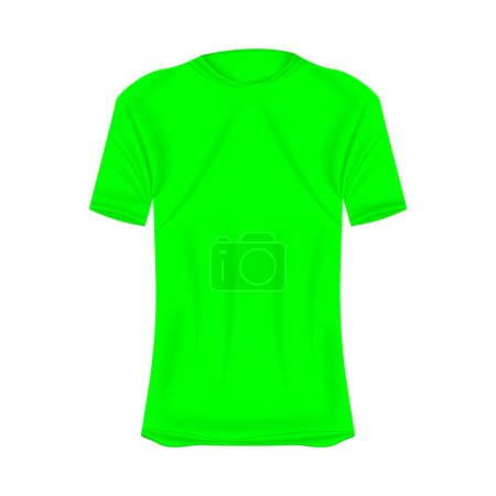 Illustration for T-shirt mockup in green colors. Mockup of realistic shirt with short sleeves. Blank t-shirt template with empty space for design - Royalty Free Image