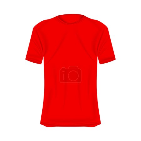 Illustration for T-shirt mockup in red colors. Mockup of realistic shirt with short sleeves. Blank t-shirt template with empty space for design - Royalty Free Image