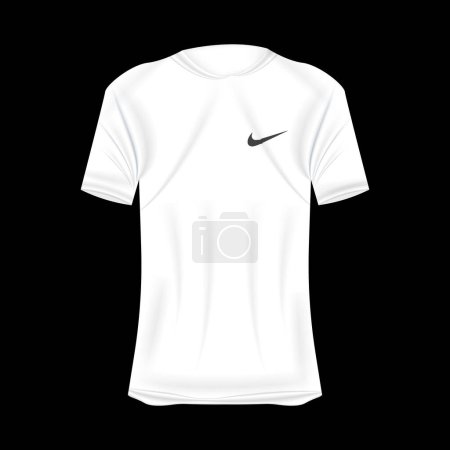 Illustration for Nike logo T-shirt mockup in white colors. Mockup of realistic shirt with short sleeves. Blank t-shirt template with empty space for design. Nike brand. - Royalty Free Image