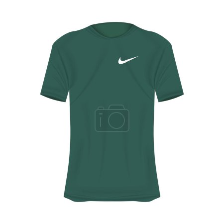 Illustration for Nike logo T-shirt mockup in green colors. Mockup of realistic shirt with short sleeves. Blank t-shirt template with empty space for design. Nike brand. - Royalty Free Image