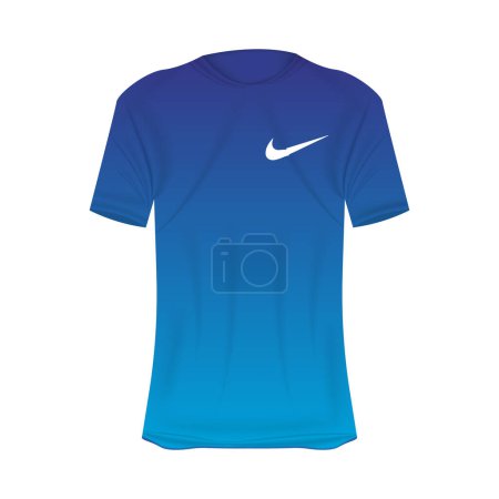 Téléchargez les illustrations : Modèle de t-shirt Nike logo dans des couleurs bleues. Maquette de chemise réaliste à manches courtes. Modèle de t-shirt vierge avec espace vide pour le design. Marque Nike. - en licence libre de droit