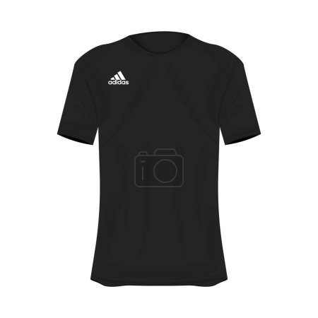 Illustration for Addidas logo T-shirt mockup in black colors. Mockup of realistic shirt with short sleeves. Blank t-shirt template with empty space for design. Addidas brand. - Royalty Free Image