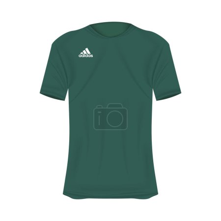 Téléchargez les illustrations : Modèle de T-shirt logo Adidas en couleurs vertes. Maquette de chemise réaliste à manches courtes. Modèle de t-shirt vierge avec espace vide pour le design. Marque Adidas. - en licence libre de droit
