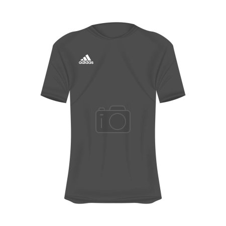 Téléchargez les illustrations : Modèle de T-shirt logo Adidas en couleurs grises. Maquette de chemise réaliste à manches courtes. Modèle de t-shirt vierge avec espace vide pour le design. Marque Adidas. - en licence libre de droit