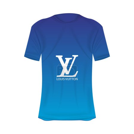 Téléchargez les illustrations : T-shirt logo Louis Vuitton maquillé en bleu. Maquette de chemise réaliste à manches courtes. Modèle de t-shirt vierge avec espace vide pour le design. Marque LouisVuitton. - en licence libre de droit