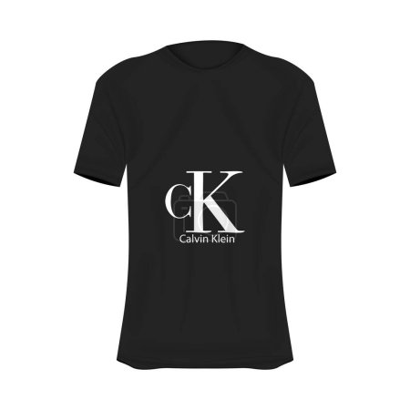 Illustration for Calvin Klein logo T-shirt mockup in black colors. Mockup of realistic shirt with short sleeves. Blank t-shirt template with empty space for design. CalvinKlein brand. - Royalty Free Image