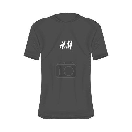Illustration for H and M logo T-shirt mockup in gray colors. Mockup of realistic shirt with short sleeves. Blank t-shirt template with empty space for design. HandM brand. - Royalty Free Image