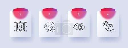 Ilustración de Icono de línea de inteligencia artificial. Educación, cerebro, nube, mano. Fondo color pastel Icono de línea vectorial - Imagen libre de derechos