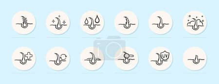 Illustration for Hair care line icon. Moisturizing, renewal, split ends, weak brittle hair, protection. Pastel color background. Vector line icon - Royalty Free Image