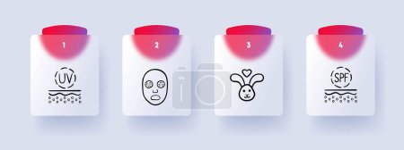 Illustration for Cosmetics line icon. Mask, skin moisturizing, rabbit, heart, sunscreen. Pastel color background Vector line icon - Royalty Free Image