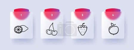 Ilustración de Icono de línea de fruta. Limón, manzana, cereza, fresa, delicadeza, sacarosa Fondo color pastel Icono de línea vectorial - Imagen libre de derechos
