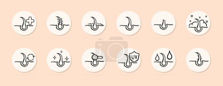 Illustration for Hair care line icon. Moisturizing, renewal, split ends, weak brittle hair, protection. Pastel color background. Vector line icon - Royalty Free Image