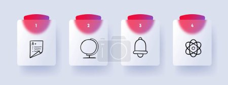 Illustration for University education line icon. Bell, atom sign, highest score, globe, Vector line icon for Business - Royalty Free Image