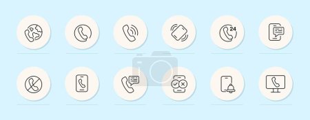 Illustration for Phone line icon. Smartphone, TV, communication, message, sms, call, internet. Pastel color background. Vector line icon - Royalty Free Image