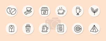 Téléchargez les illustrations : Icône de ligne café. Grains, tonique, café, café, dîner, tasse en papier. Fond couleur pastel Icône de ligne vectorielle - en licence libre de droit
