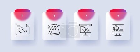 Illustration for Geography line icon. Monitor, study, planet, TV, online lessons, book, contour maps Vector line icon for Business - Royalty Free Image