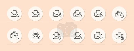 Illustration for Mail line icon. Dollar, favorites, cross, plus, search, settings, minus, gps, tick .. Pastel color background. Vector line icon - Royalty Free Image
