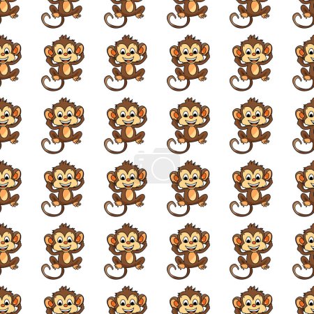 Illustration for Seamless pattern with jungle monkey. Cute little monkey cartoon on white background, forest animal watercolor illustration - Royalty Free Image