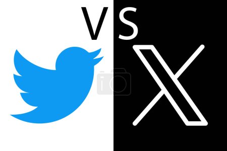 Téléchargez les illustrations : Twitter vs x.com. Novation Elon Masque. icône populaire de bouton de médias sociaux, logo de messagerie instantanée de Twitter. Vecteur éditorial - en licence libre de droit