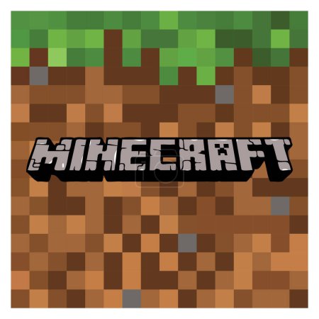Illustration for Vector logo of the video game Minecraft. Steam application. Mojang Studios, Xbox Game Studios, Telltale, Sony Interactive Entertainment. Moba genre. Editorial - Royalty Free Image