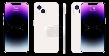 Illustration for New iPhone 14 pro, pro max Deep white color by Apple Inc. Mock-up screen iphone and back side iphone. High Quality. Editorial - Royalty Free Image