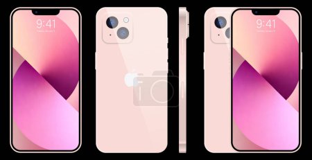 Ilustración de Nuevo iPhone 14 pro, pro max Color rosa profundo de Apple Inc. Mock-up pantalla iphone y parte posterior iphone. Alta calidad. Editorial - Imagen libre de derechos