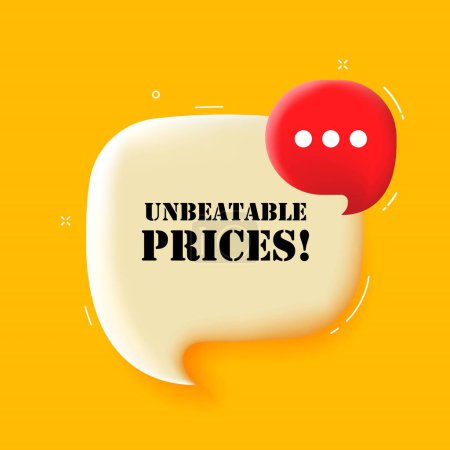 Illustration for Unbeatable prices. Speech bubble with Unbeatable prices text. 3d illustration. Pop art style. Vector line icon for Business - Royalty Free Image