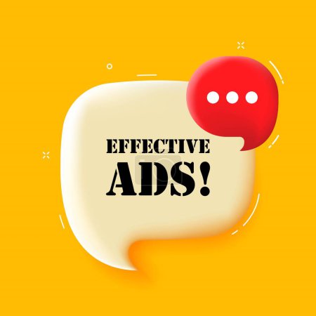 Illustration for Effective ads. Speech bubble with Effective ads text. 3d illustration. Pop art style. Vector line icon for Business - Royalty Free Image