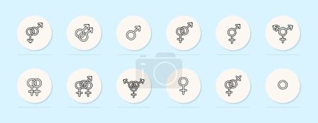 Ilustración de Icono de línea de identidad de género. LGBT, masculinidad, feminidad, transgénero, queer. Fondo color pastel. Icono de línea vectorial - Imagen libre de derechos
