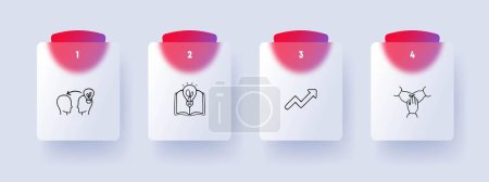 Illustration for Exchange of ideas line icon. Light bulb, puzzle, brain activity, book, handshake, arrow. Glassmorphism style. Vector line icon - Royalty Free Image