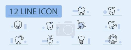 Illustration for Dental treatment line icon. Caries, enamel, dentist, veneers, bleaching, inflamed roots. Pastel color background. Vector line icon - Royalty Free Image