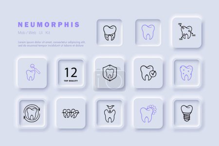 Illustration for Teeth line icon. Caries, dentist, gums, dental crown, treatment, doctor. Neomorphism style. Vector line icon for Business - Royalty Free Image
