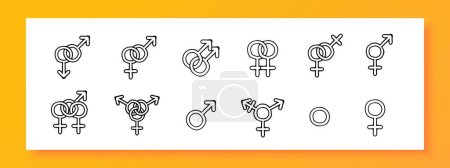 Téléchargez les illustrations : Identité de genre icône de ligne. LGBT, masculinité, féminité, transgenre, queer. Icône de ligne noire vectorielle sur fond blanc pour Business - en licence libre de droit