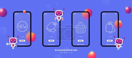 Illustration for Discounts line icon. Gift, dollar, mouthpiece, tag, discount, cashback. Glassmorphism. UI phone app screens. Vector line icon for Business - Royalty Free Image